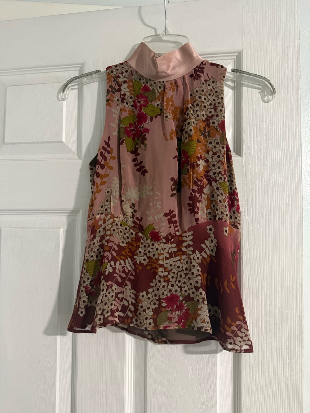 Vintage Dusty Pink Floral High Neck Blouse